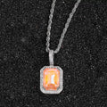 Jewelry wholesale Wholesale Mocha Fluorescent Square Solid Cubic Zirconia Colorful Hip Hop Pendant Necklace, Chain 24in