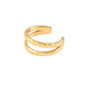 Jewelry wholesale Wholesale Split‑Layer Textured Trendy 304 Stainless Steel Open Adjustable Ring – 18K Gold Plated, Waterproof