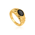 Jewelry wholesale Wholesale Twist Rope Black Stone Trendy 304 Stainless Steel Signet Ring – 18K Gold Plated, Waterproof