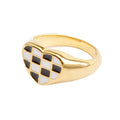 Jewelry wholesale Wholesale Heart Checkerboard Classic 304 Stainless Steel Signet Ring – 18K Gold Plated, Waterproof