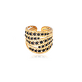 Jewelry wholesale Wholesale Pavé‑Row Cubic Zirconia Statement 304 Stainless Steel Open Adjustable Ring – 18K Gold Plated, Waterproof