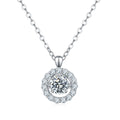Jewelry wholesale Wholesale Moissanite 0.50 CT D/VVS1 Round Cut Dancing Halo Pendant Necklace — Pavé CZ Circle, White-Gold-Plated 925 Silver, 45 cm, GRA Certified