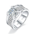 Jewelry wholesale Moissanite 1CT/2CT D/VVS1 Round-Cut Pavé Shoulder Solitaire Square-Top Men’s Ring – 18K White Gold Vermeil on 925 Silver, GRA Certified