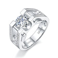 Jewelry wholesale Moissanite 1CT/2CT D/VVS1 Round-Cut Pavé Shoulder Solitaire Square-Top Men’s Ring – 18K White Gold Vermeil on 925 Silver, GRA Certified