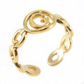 Wholesale Link Letters A-Z Minimalist 304 Stainless Steel Open Adjustable Ring – 18K Gold Plated, Waterproof