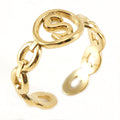 Wholesale Link Letters A-Z Minimalist 304 Stainless Steel Open Adjustable Ring – 18K Gold Plated, Waterproof