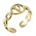 Wholesale Link Letters A-Z Minimalist 304 Stainless Steel Open Adjustable Ring – 18K Gold Plated, Waterproof
