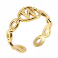 Wholesale Link Letters A-Z Minimalist 304 Stainless Steel Open Adjustable Ring – 18K Gold Plated, Waterproof