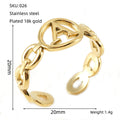 Wholesale Link Letters A-Z Minimalist 304 Stainless Steel Open Adjustable Ring – 18K Gold Plated, Waterproof