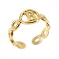 Wholesale Link Letters A-Z Minimalist 304 Stainless Steel Open Adjustable Ring – 18K Gold Plated, Waterproof