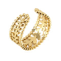 Wholesale Hollow Leaves Vintage 304 Stainless Steel Open Adjustable Ring, Waterproof