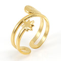 Wholesale Star&Starburst Vintage 304 Stainless Steel Open Adjustable Ring, Waterproof