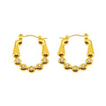 Wholesale Square Cubic Zirconia Beaded Hoop Trendy 304 Stainless Steel Earrings - 18K Gold Plated, Waterproof