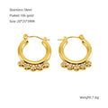 Wholesale Round Cubic Zirconia Beaded Hoop Trendy 304 Stainless Steel Earrings - 18K Gold Plated, Waterproof