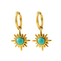 Wholesale Sunburst Blue Turquoise Trendy 304 Stainless Steel Dangle Earrings - 18K Gold Plated, Waterproof