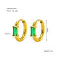 Wholesale Rectangle Cubic Zirconia Elegant 304 Stainless Steel Hoop Earrings - 18K Gold Plated, Waterproof