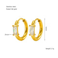 Wholesale Rectangle Cubic Zirconia Elegant 304 Stainless Steel Hoop Earrings - 18K Gold Plated, Waterproof