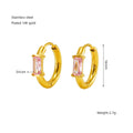 Wholesale Rectangle Cubic Zirconia Elegant 304 Stainless Steel Hoop Earrings - 18K Gold Plated, Waterproof