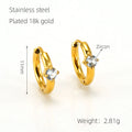 Wholesale Round Cubic Zirconia Elegant 304 Stainless Steel Hoop Earrings - 18K Gold Plated, Waterproof
