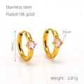 Wholesale Round Cubic Zirconia Elegant 304 Stainless Steel Hoop Earrings - 18K Gold Plated, Waterproof