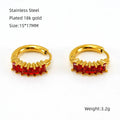 Wholesale Emerald Cubic Zirconia Trendy 304 Stainless Steel Hoop Earrings - 18K Gold Plated, Waterproof