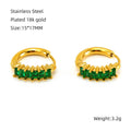 Wholesale Emerald Cubic Zirconia Trendy 304 Stainless Steel Hoop Earrings - 18K Gold Plated, Waterproof