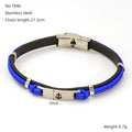 Wholesale Blue Leather Wrap Classic 304 Stainless Steel Bracelet, Chain 8.46in, Waterproof