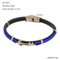 Wholesale Blue Leather Wrap Classic 304 Stainless Steel Bracelet, Chain 8.46in, Waterproof