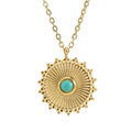 Wholesale Circular Lace Turquoise Trendy 304 Stainless Steel Pendant Necklace – 18K Gold Plated, Chain 17.72in, Waterproof