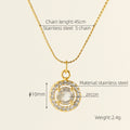 Wholesale Round Cubic Zirconia Halo Classic 304 Stainless Steel Pendant Necklace – 18K Gold Plated, Chain 17.72in, Waterproof