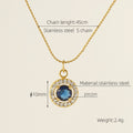 Wholesale Round Cubic Zirconia Halo Classic 304 Stainless Steel Pendant Necklace – 18K Gold Plated, Chain 17.72in, Waterproof