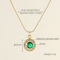 Wholesale Round Cubic Zirconia Halo Classic 304 Stainless Steel Pendant Necklace – 18K Gold Plated, Chain 17.72in, Waterproof