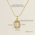 Wholesale Rectangle Cubic Zirconia Halo Classic 304 Stainless Steel Pendant Necklace – 18K Gold Plated, Chain 17.72in, Waterproof