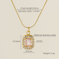 Wholesale Rectangle Cubic Zirconia Halo Classic 304 Stainless Steel Pendant Necklace – 18K Gold Plated, Chain 17.72in, Waterproof
