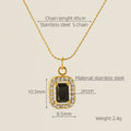 Wholesale Rectangle Cubic Zirconia Halo Classic 304 Stainless Steel Pendant Necklace – 18K Gold Plated, Chain 17.72in, Waterproof