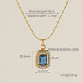 Wholesale Rectangle Cubic Zirconia Halo Classic 304 Stainless Steel Pendant Necklace – 18K Gold Plated, Chain 17.72in, Waterproof