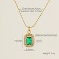 Wholesale Rectangle Cubic Zirconia Halo Classic 304 Stainless Steel Pendant Necklace – 18K Gold Plated, Chain 17.72in, Waterproof