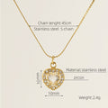 Wholesale Heart Cubic Zirconia Halo Classic 304 Stainless Steel Pendant Necklace – 18K Gold Plated, Chain 17.72in, Waterproof