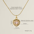 Wholesale Heart Cubic Zirconia Halo Classic 304 Stainless Steel Pendant Necklace – 18K Gold Plated, Chain 17.72in, Waterproof
