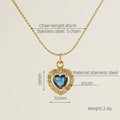 Wholesale Heart Cubic Zirconia Halo Classic 304 Stainless Steel Pendant Necklace – 18K Gold Plated, Chain 17.72in, Waterproof