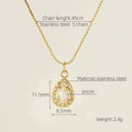 Wholesale Waterdrop Cubic Zirconia Halo Classic 304 Stainless Steel Pendant Necklace – 18K Gold Plated, Chain 17.72in, Waterproof