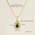 Wholesale Waterdrop Cubic Zirconia Halo Classic 304 Stainless Steel Pendant Necklace – 18K Gold Plated, Chain 17.72in, Waterproof