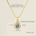 Wholesale Waterdrop Cubic Zirconia Halo Classic 304 Stainless Steel Pendant Necklace – 18K Gold Plated, Chain 17.72in, Waterproof