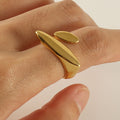 Jewelry wholesale Wholesale Leaf Shaped Minimalist 304 Stainless Steel Open Adjustable Ring – 18K Gold Plated, Waterproof
