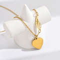 Jewelry wholesale Wholesale Wing & Matte Heart Exquisite 304 Stainless Steel Pendant Necklace – 14K Gold Plated, Chain 17.32in + 1.97in, Waterproof
