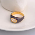 Wholesale Oval Bezel Set Cubic Zirconia Enamel Dome Minimalist 304 Stainless Steel Ring – 18K Gold Plated, Waterproof