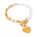 Jewelry wholesale Heart Pendant Horseshoe Chain Link Pearl Chain OT Buckle Bracelet