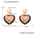 Jewelry wholesale Retro Copper Glass Stone Oil Drip Heart Gold Plated Dangle Earrings
