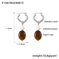 Jewelry wholesale Vintage Fine Jewelry Pearl Tiger Eye Heart Shape Hoops Dangle Earrings