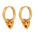 Jewelry wholesale Wholesale Retro Red Oil Drip Green Zircon Heart Pendant Hoop Earrings